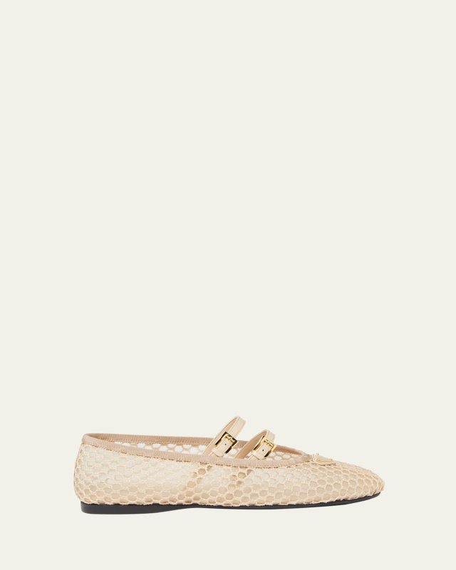 Mesh Double Buckle Ballet Flats